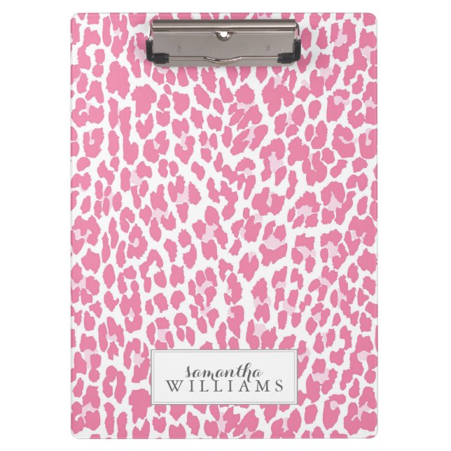 Rosa personalisiertes Leopard-Muster Klemmbrett (Vorderseite)