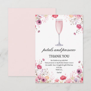 Rosa Petalen und Prosecco-Brautparty Dankeskarte