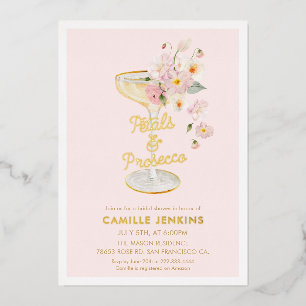 Rosa Petalen und Prosecco-Brautparty Folieneinladung