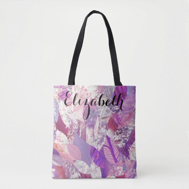 Rosa Petals Collage Personalisiert Name Tasche (Vorderseite)