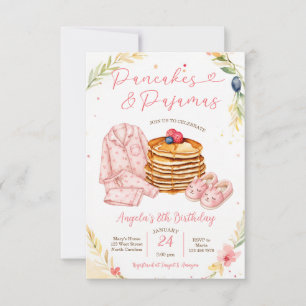Rosa Pfannkuchen und Pyjama-Mädchen-Geburtstagsfei Einladung