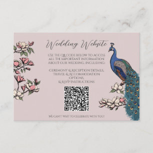 Rosa Pfau-Handgezeichnete Hochzeits-QR-Karte Begleitkarte
