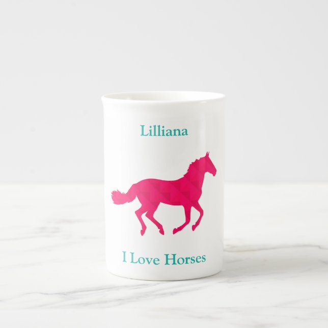 Rosa Pferd "I Liebe Pferde" Spezialität Tasse (Vorderseite)