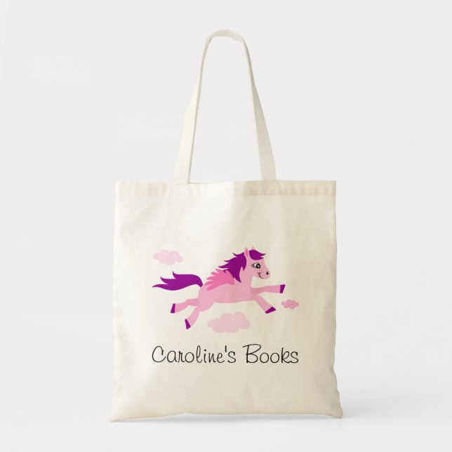 Rosa Pferd mit personalisiertem Bibliotheksbuch Tragetasche (Vorne)