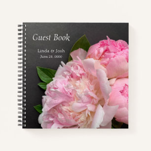Rosa Pfingsteine auf dunkelgraue Hochzeit Notizbuch