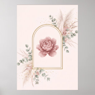 Rosa Pfingstrose Goldbogen Salbei Pampas Kunst Poster