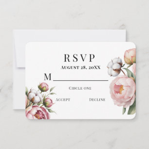 Rosa Pfingstrose und Baumwoll-Hochzeit RSVP Karte