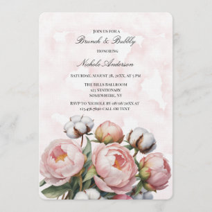 Rosa Pfingstrose und Baumwolle Brunch & Bubbly Einladung