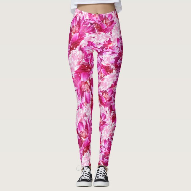 Rosa Pfingstrosen-abstrakte Yoga-mit Blumenhose Leggings (Vorderseite)