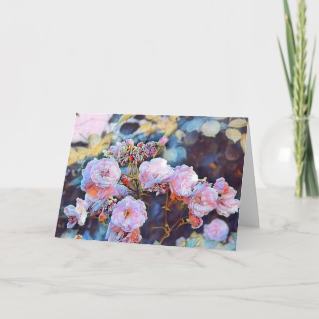 ROSA PFINGSTROSEN-AQUARELL-RAUM-ANMERKUNG KARTE (Vorderseite)