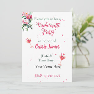 Rosa Pfingstrosen-Blumen-Cocktail-Junggesellinnena Einladung