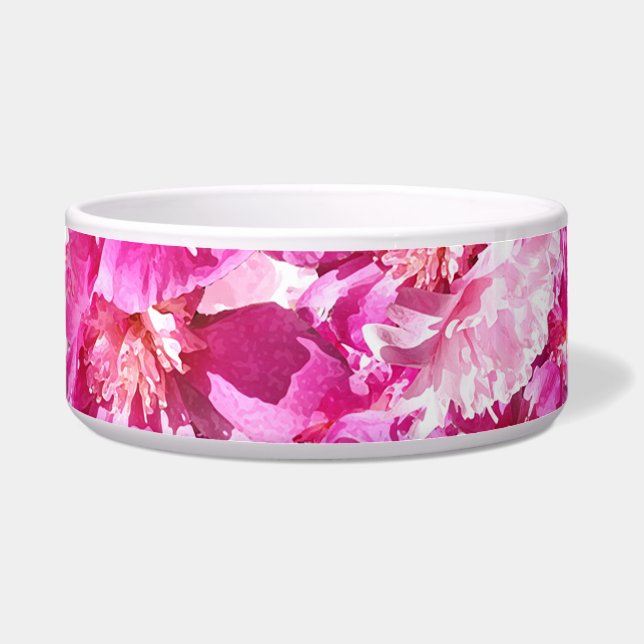 Rosa Pfingstrosen-Blumen-Haustier-Schüssel Napf (Vorderseite)