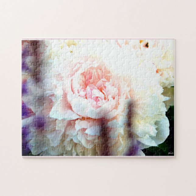 Rosa Pfingstrosen-Blumen-Puzzlespiel (Horizontal)