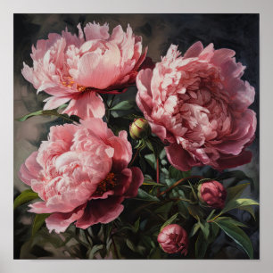 Rosa Pfingstrosen-Blumenkunst-Druckposter Poster