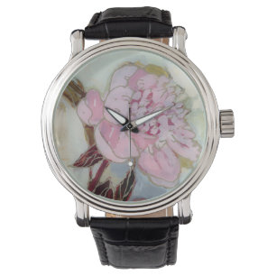 Rosa Pfingstrosen-Blüte Armbanduhr