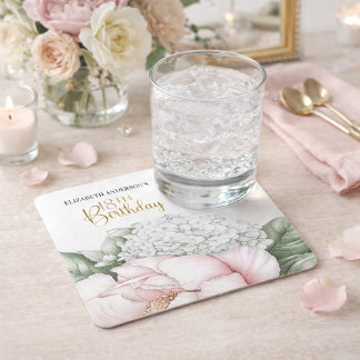 Rosa Pfingstrosen-Blüten 18. Geburtstag Rechteckiger Pappuntersetzer