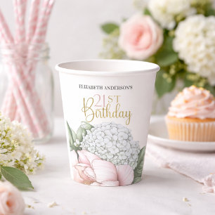 Rosa Pfingstrosen-Blüten 21. Geburtstag Pappbecher
