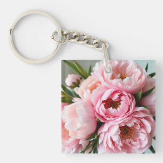 Rosa Pfingstrosen-Blüten-Acryl-Schlüsselanhänger i Schlüsselanhänger