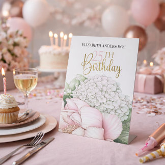Rosa Pfingstrosen-Blüten zum 25. Geburtstag Sockelschild