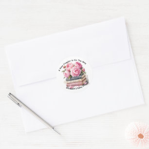 Rosa Pfingstrosen & Bücher Neues Kapitel Mädchen-B Runder Aufkleber