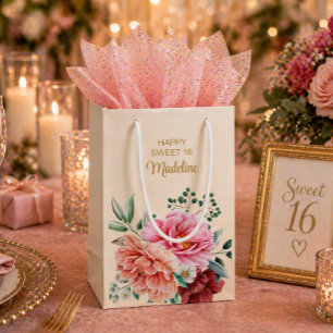 Rosa Pfingstrosen Burgunder Florale Blätter Sweet  Kleine Geschenktüte