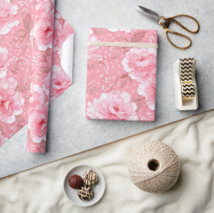 Rosa Pfingstrosen Floral Gold Elegant Geschenkpapier