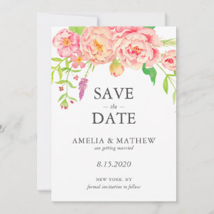 Rosa Pfingstrosen-Hochzeit Save The Date
