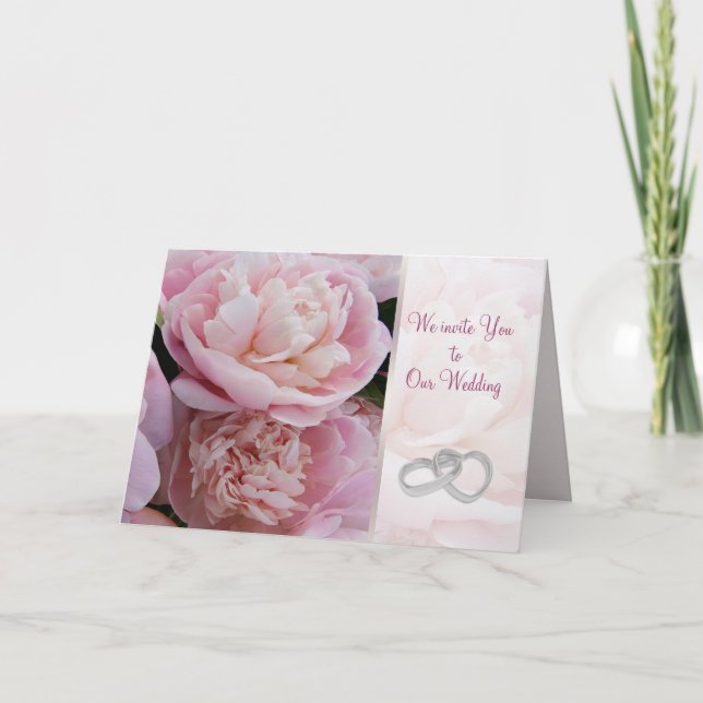 Rosa Pfingstrosen-Hochzeits-Einladungs-Karte Einladung (Vorderseite)