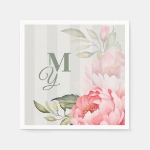 Rosa Pfingstrosen-Hochzeitsmonogramm   Chic Floral Serviette