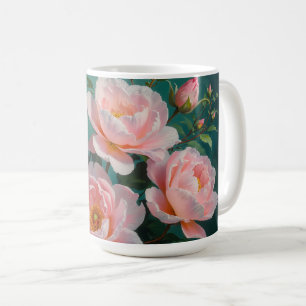Rosa Pfingstrosen-Kunstwerk auf Smaragdgrün Kaffeetasse