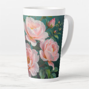 Rosa Pfingstrosen-Kunstwerk auf Smaragdgrün Milchtasse