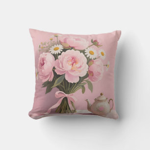 Rosa Pfingstrosen-Marguerite-Strauß Kissen