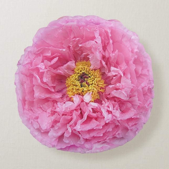 Rosa Pfingstrosen-mit Blumenbotanisches Rundes Kissen (Vorderseite)