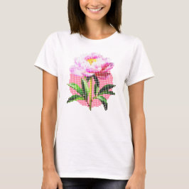 Rosa Pfingstrosen-Punkt-Mosaik-Blume T-Shirt