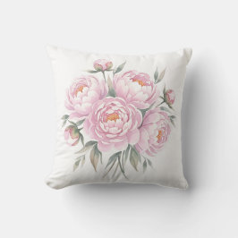 Rosa Pfingstrosen-Strauß Aquarell-Blumen Kissen