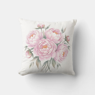 Rosa Pfingstrosen-Strauß Aquarell-Blumen Kissen