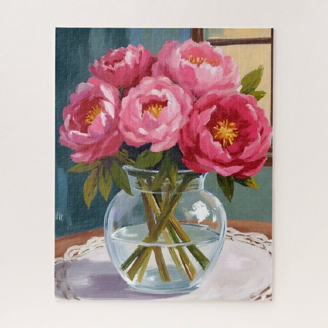 Rosa Pfingstrosen-Sträußchen Aquarell-Blumenmalere (Vertikal)