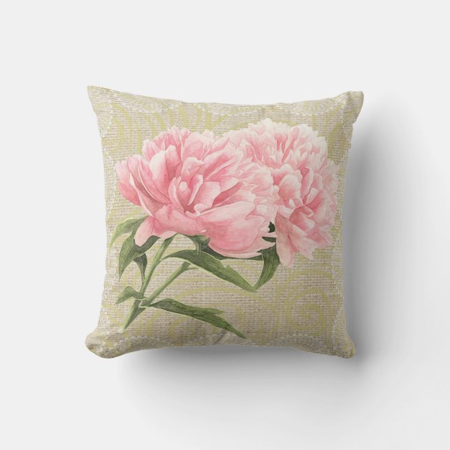Rosa Pfingstrosen u. Vintages mit Blumenkissen der Kissen (Vorderseite)