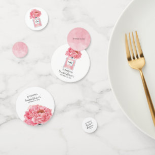 Rosa Pfingstrosen und Parfüm Florale Brautparty Konfetti