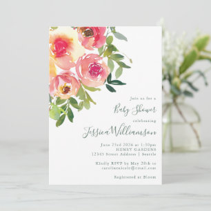 Rosa Pfingstrosen-Wasserfarbe Elegante Babyparty M Einladung