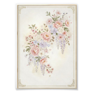 Rosa Pfingstrosen & Wisteria Elegantes Blumenbouqu Fotodruck