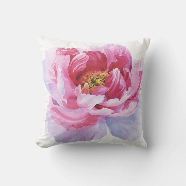 Rosa Pfingstrosen-Wurfs-Kissen Kissen (Vorderseite)