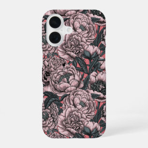 Rosa Pfingstrosenblumen und Motten iPhone 16 Hülle