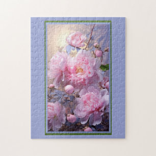 Rosa Pfingstrosenknospen und -blüten Puzzle
