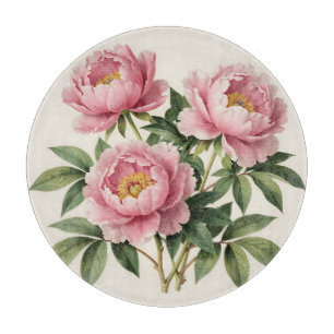 Rosa Pfingstrosenstrauß Vintage-Botanikillustratio Schneidebrett