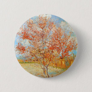 Rosa Pfirsich-Baum Van Gogh im Blüten-Knopf Button