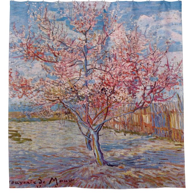 Rosa Pfirsich-Baum-Van- Goghkunst-Malerei Duschvorhang (Vorderseite)