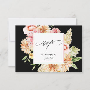 Rosa & Pfirsich Blumen & Grünzeug mit Essens-RSVP RSVP Karte