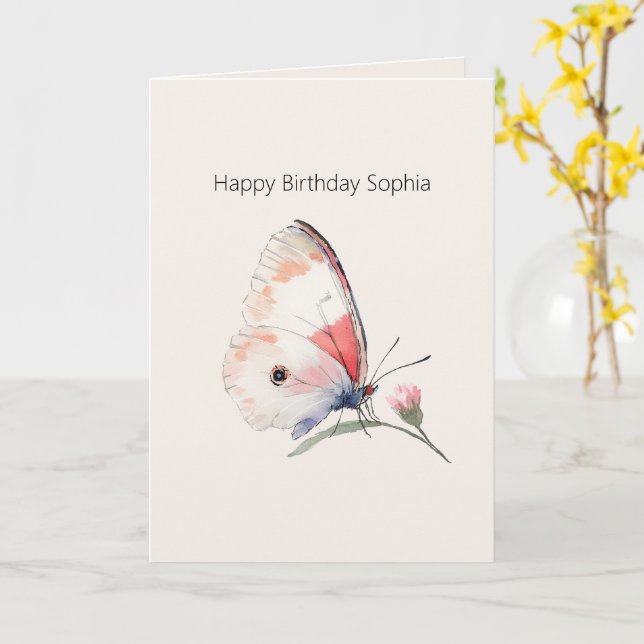 Rosa Pfirsich Blumen Schmetterling Geburtstag Karte (Gelbe Blume)