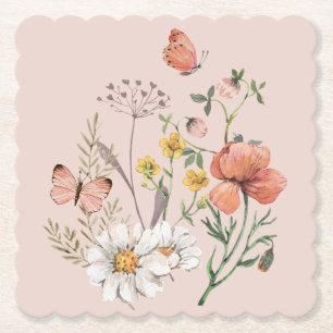 Rosa Pfirsich Blüten Wildblumen Quadrat Untersetzer